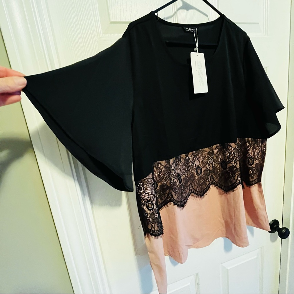 Black and Pink Lace Women's Top NWT Plus 18/22 Whimsical Fairy - Picture 3 of 9